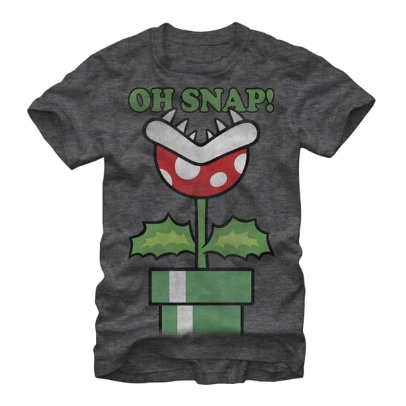 Men's Nintendo Mario Piranha Plant Oh Snap Graphic Tee Charcoal Heather Small