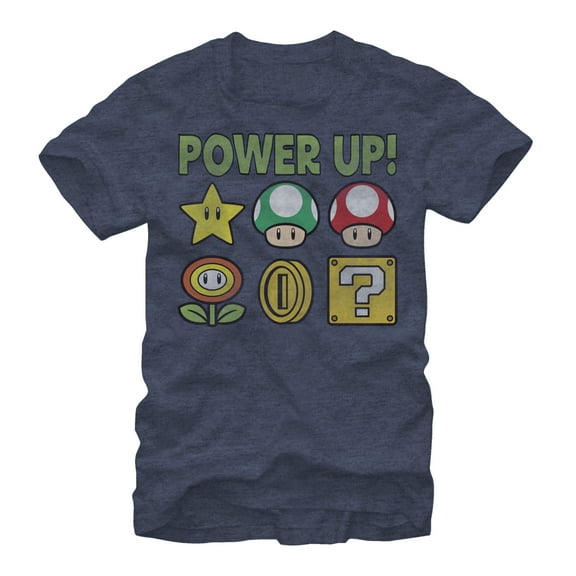 Men's Nintendo Mario Power Up Graphic Tee Navy Heather Large