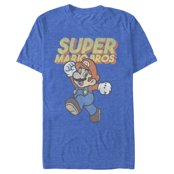 Men's Nintendo Mario Retro Jump  Graphic Tee Royal Blue Heather 2X Large