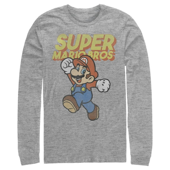 Men's Nintendo Mario Retro Jump Long Sleeve Shirt Athletic Heather Large