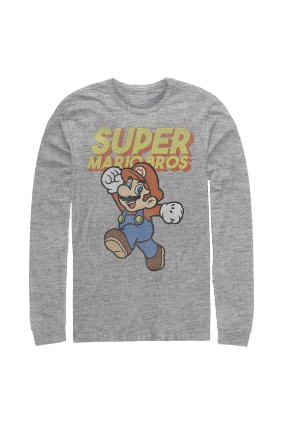 Men's Nintendo Mario Retro Jump Long Sleeve Shirt Athletic Heather Large