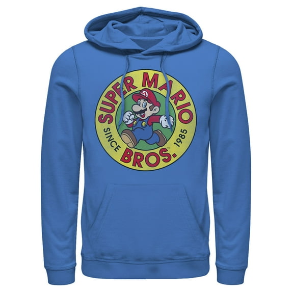 Men's Nintendo Mario Walk Circle 1985 Pull Over Hoodie Royal Blue Small
