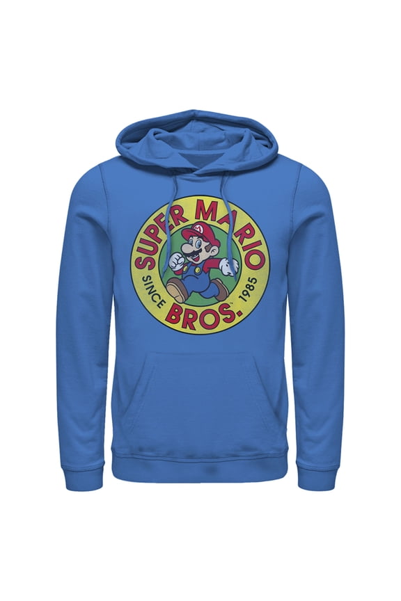 Men's Nintendo Mario Walk Circle 1985 Pull Over Hoodie Royal Blue Small
