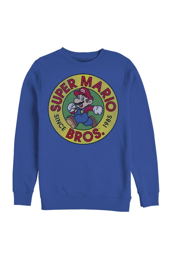 Men's Nintendo Mario Walk Circle 1985 Sweatshirt Royal Blue 3X Large