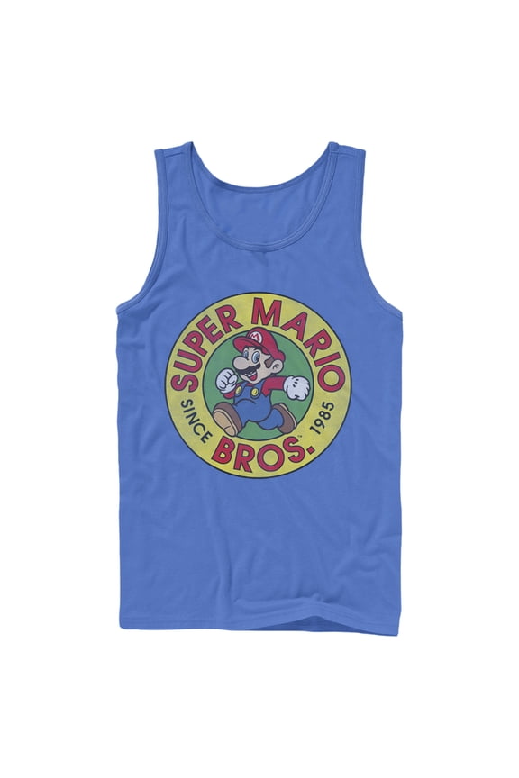 Men's Nintendo Mario Walk Circle 1985  Tank Top Royal Blue 2X Large