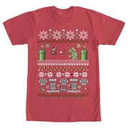 Men's Nintendo Mario and Bowser Ugly Christmas Sweater Graphic Tee Red 2X Large