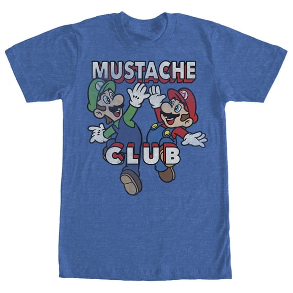 Men's Nintendo Mario and Luigi Mustache Club  Graphic Tee Royal Blue Heather Large