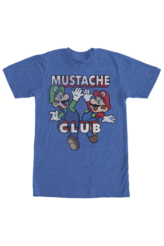 Men's Nintendo Mario and Luigi Mustache Club Graphic Tee Royal Blue Heather X Large