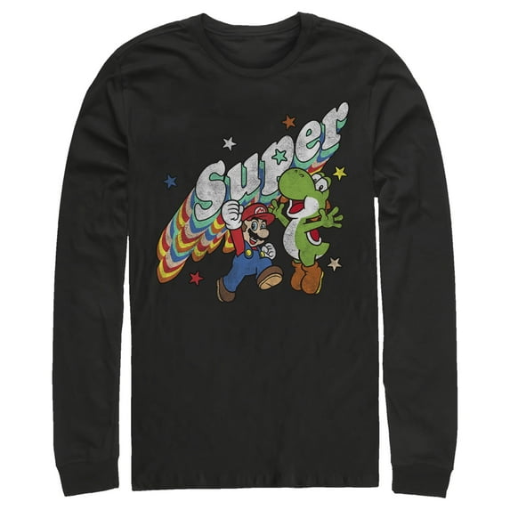 Men's Nintendo Mario and Yoshi Retro Super Long Sleeve Shirt Black X Large