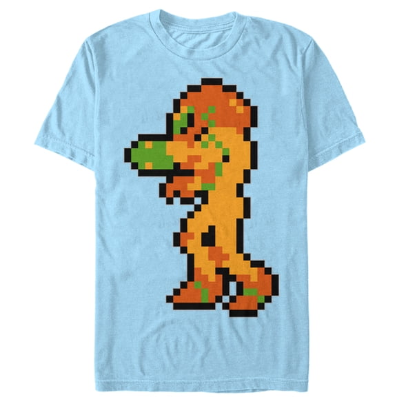 Men's Nintendo Metroid Pixelated Samus Graphic Tee Light Blue Medium