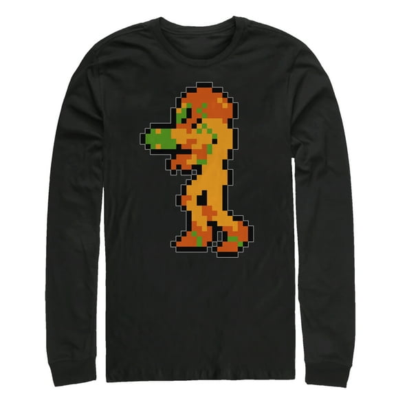 Men's Nintendo Metroid Pixelated Samus  Long Sleeve Shirt Black Large