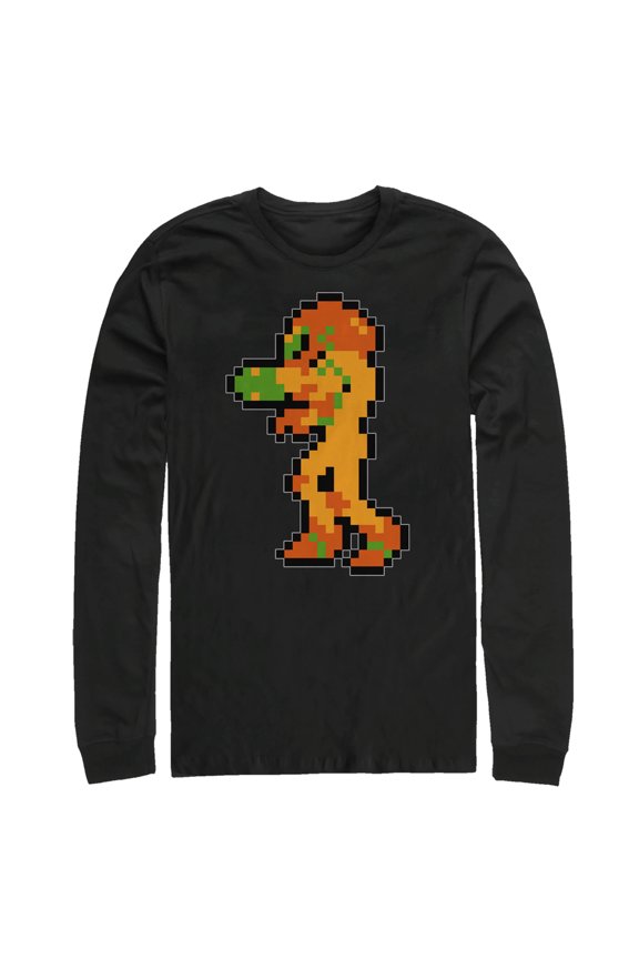 Men's Nintendo Metroid Pixelated Samus  Long Sleeve Shirt Black Medium