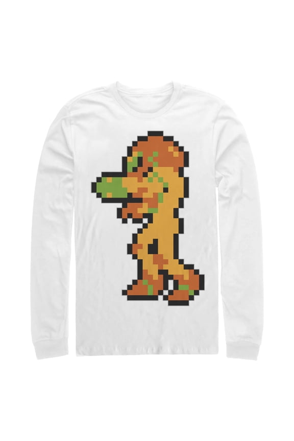 Men's Nintendo Metroid Pixelated Samus  Long Sleeve Shirt White 2X Large