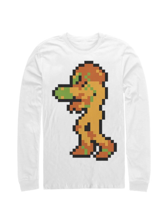Men's Nintendo Metroid Pixelated Samus Long Sleeve Shirt White X Large