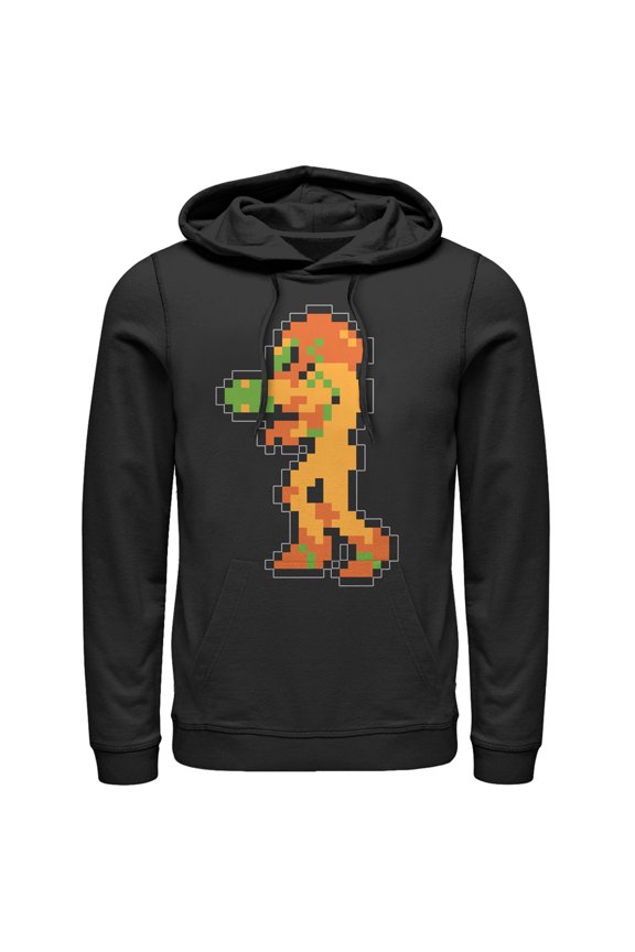 Men's Nintendo Metroid Pixelated Samus Pull Over Hoodie Black X Large