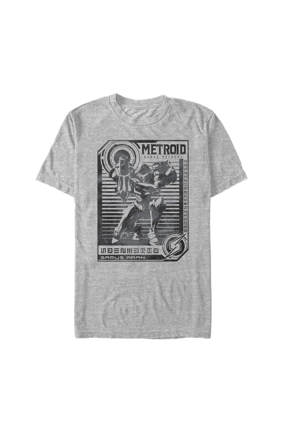Men's Nintendo Metroid Samus Aran Stripe  Graphic Tee Athletic Heather Large