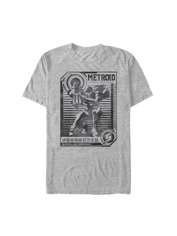 Men's Nintendo Metroid Samus Aran Stripe Graphic Tee Athletic Heather Large
