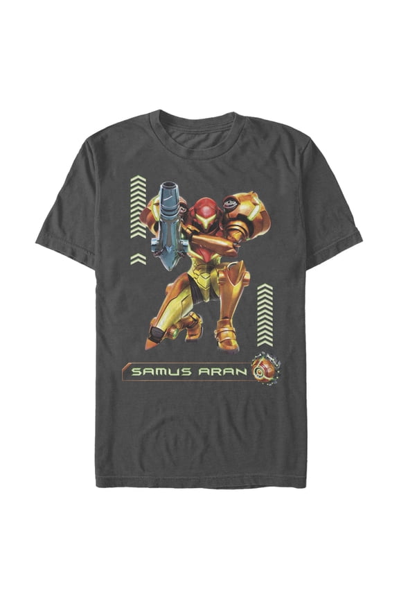Men's Nintendo Metroid Samus Pose Graphic Tee Charcoal Medium