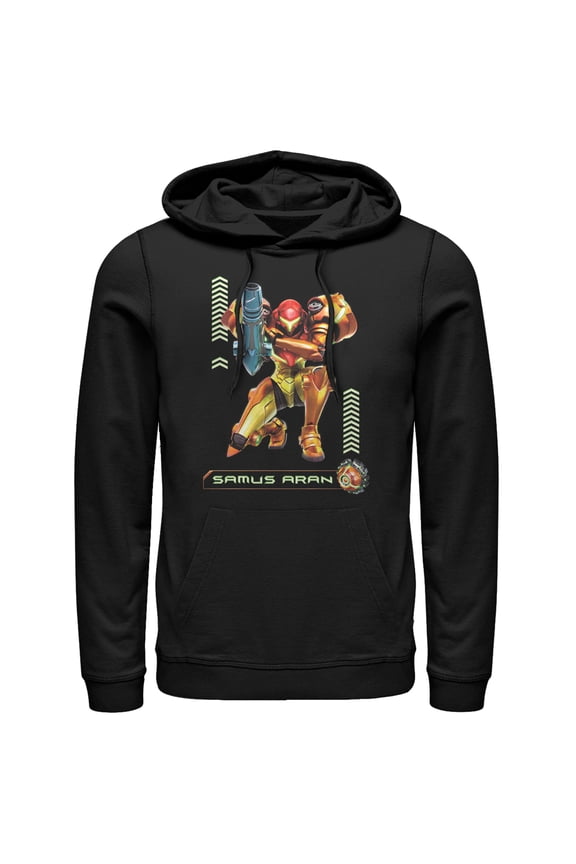 Men's Nintendo Metroid Samus Pose Pull Over Hoodie Black 3X Large