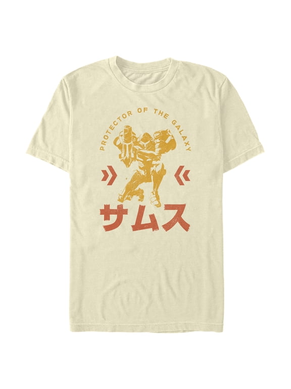 Men's Nintendo Metroid Samus Protector of the Universe Kanji Graphic Tee Cream Medium