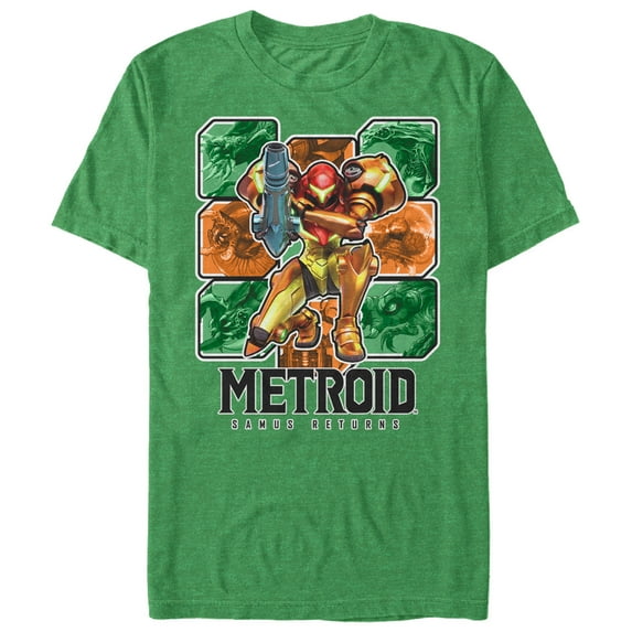 Men's Nintendo Metroid Samus Returns Grid Graphic Tee Kelly Heather Medium
