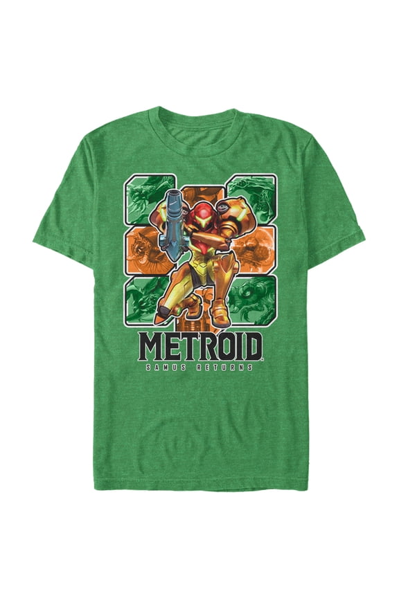 Men's Nintendo Metroid Samus Returns Grid Graphic Tee Kelly Heather X Large