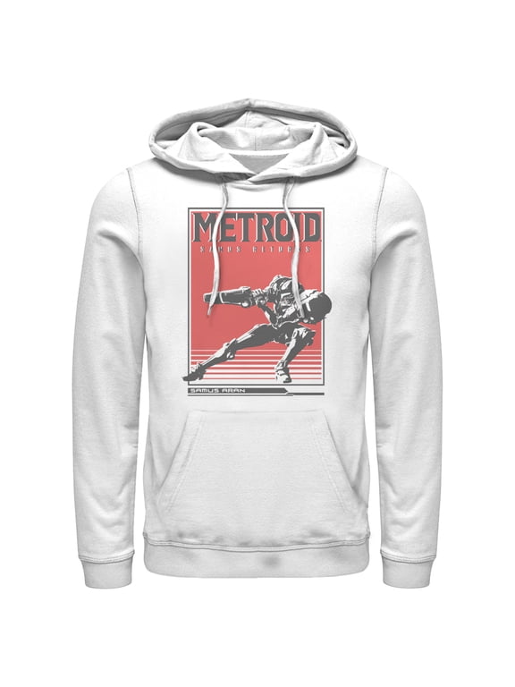 Men's Nintendo Metroid Samus Returns Poster Pull Over Hoodie White Large