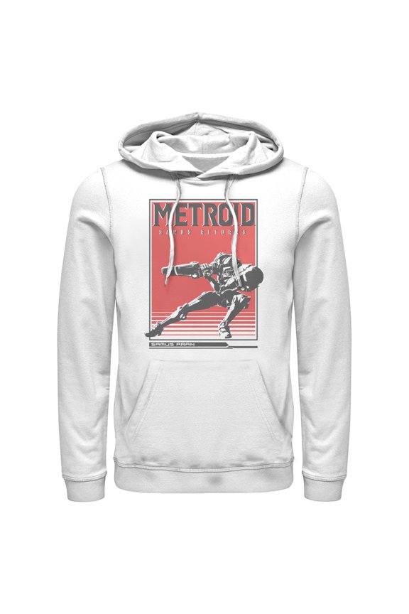 Men's Nintendo Metroid Samus Returns Poster Pull Over Hoodie White Large