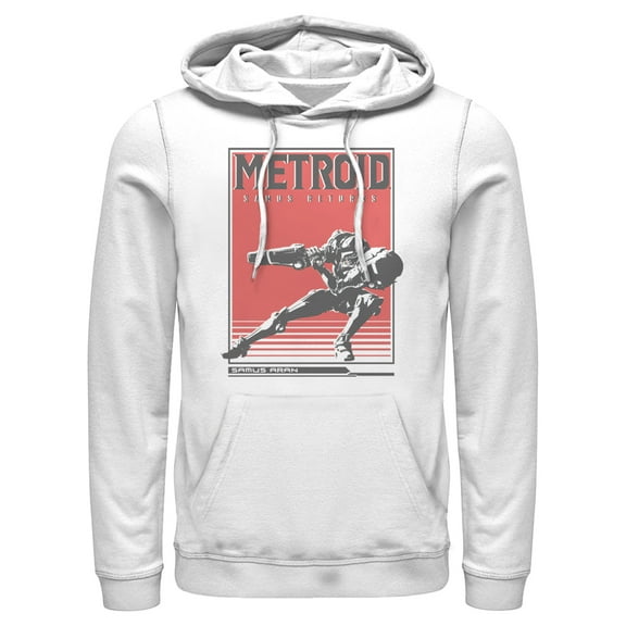 Men's Nintendo Metroid Samus Returns Poster  Pull Over Hoodie White Small