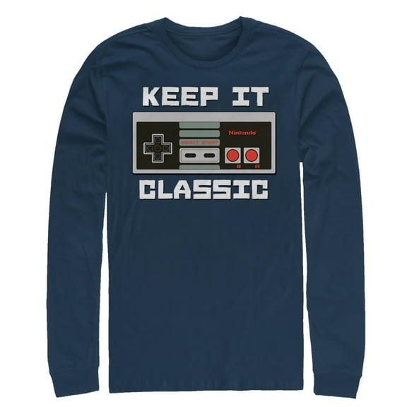 Men's Nintendo NES Classic Controller  Long Sleeve Shirt Navy Blue Medium