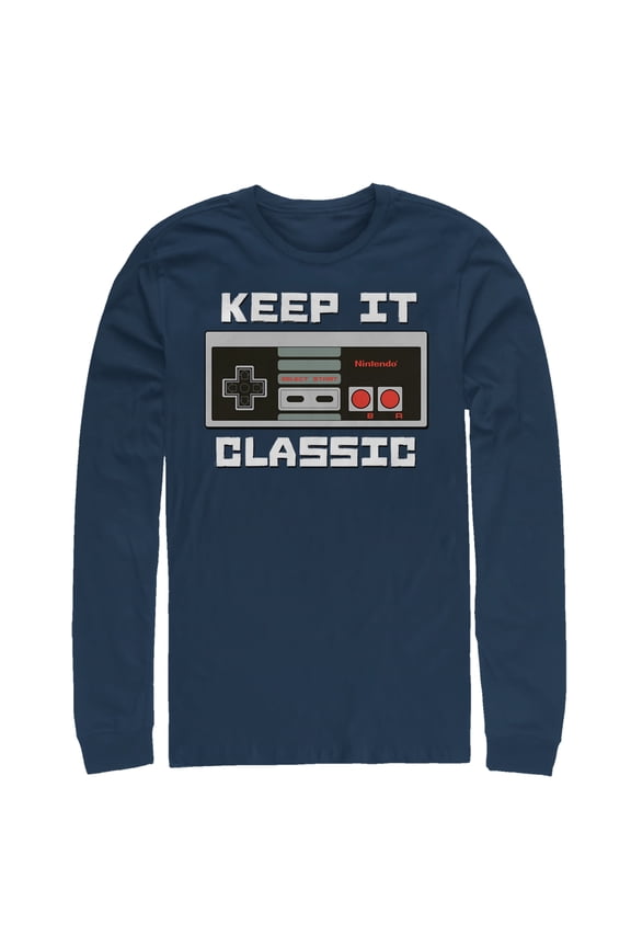 Men's Nintendo NES Classic Controller Long Sleeve Shirt Navy Blue Medium