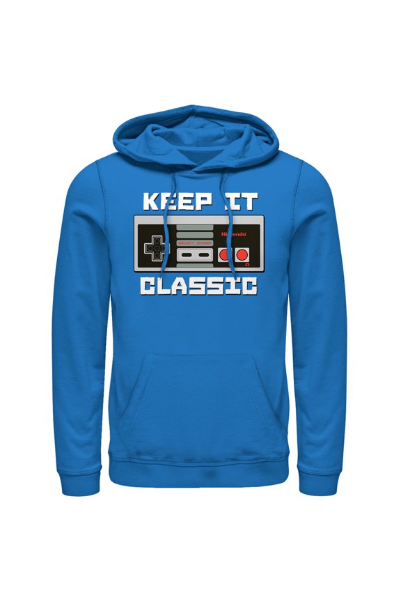 Men's Nintendo NES Classic Controller Pull Over Hoodie Royal Blue 2X Large