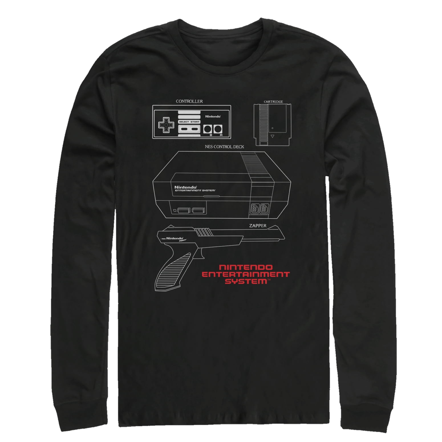 Men's Nintendo NES Controller Part Long Sleeve Shirt Black Large ...