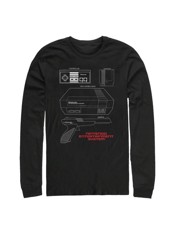Men's Nintendo NES Controller Part Long Sleeve Shirt Black Medium