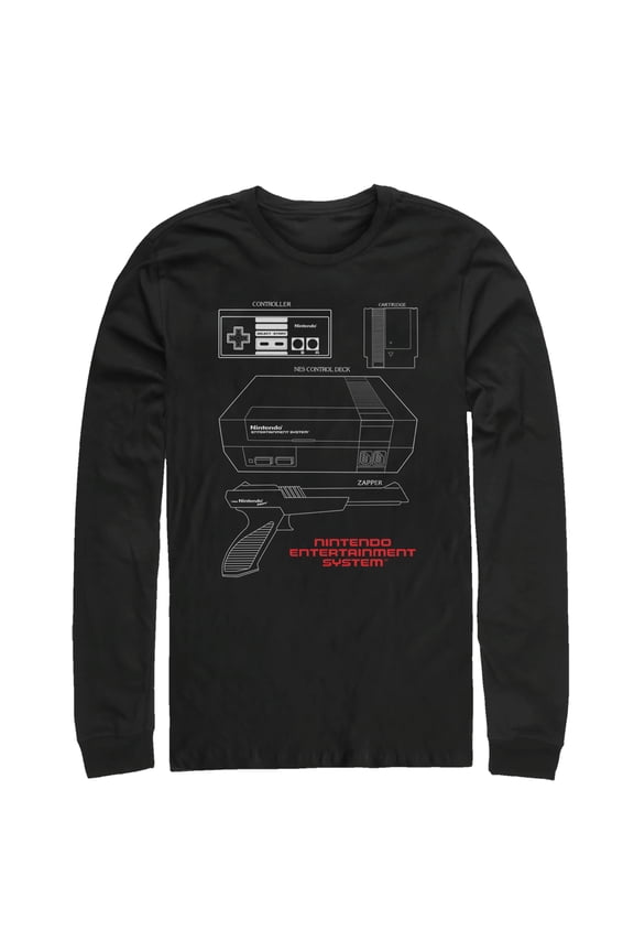 Men's Nintendo NES Controller Part Long Sleeve Shirt Black Medium