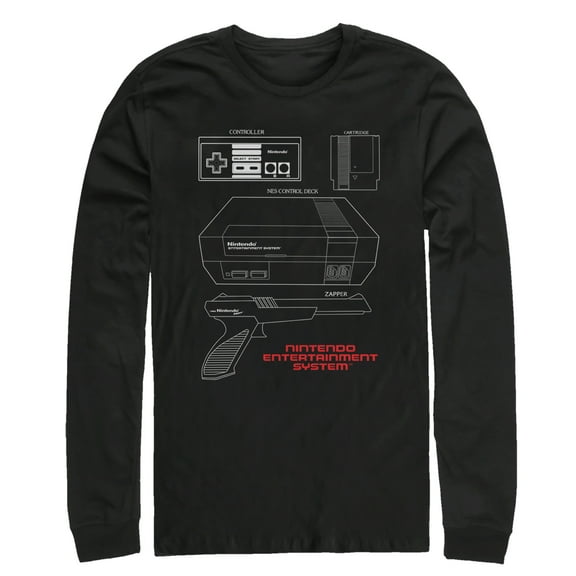 Men's Nintendo NES Controller Part  Long Sleeve Shirt Black X Large