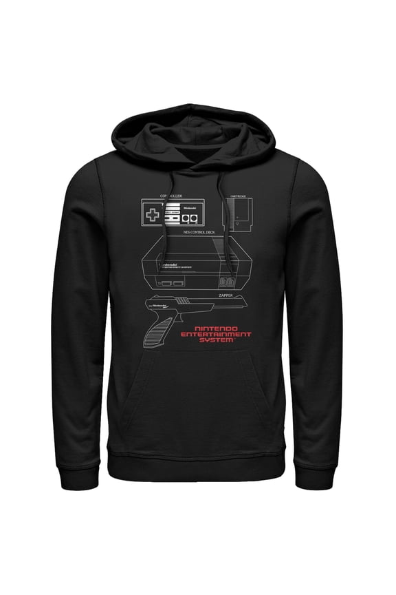 Men's Nintendo NES Controller Part Pull Over Hoodie Black 2X Large