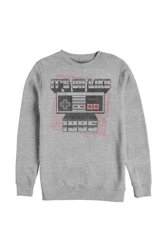 Men's Nintendo NES Controller on Like 1985 Sweatshirt Athletic Heather Large