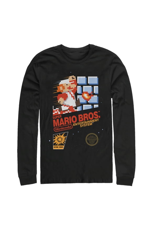 Men's Nintendo NES Super Mario Bros Long Sleeve Shirt Black Medium