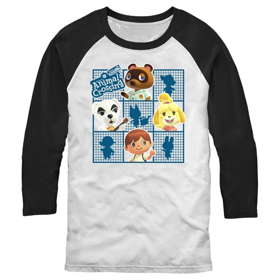 Men's Nintendo New Horizons Character Grid Baseball Graphic Tee White/Black Medium