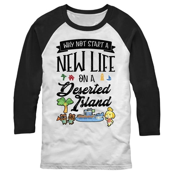Men's Nintendo New Life on Deserted Island Baseball Graphic Tee White/Black Large
