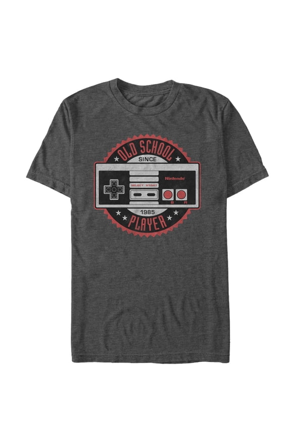 Men's Nintendo Old School NES Controller Emblem Graphic Tee Charcoal Heather Medium