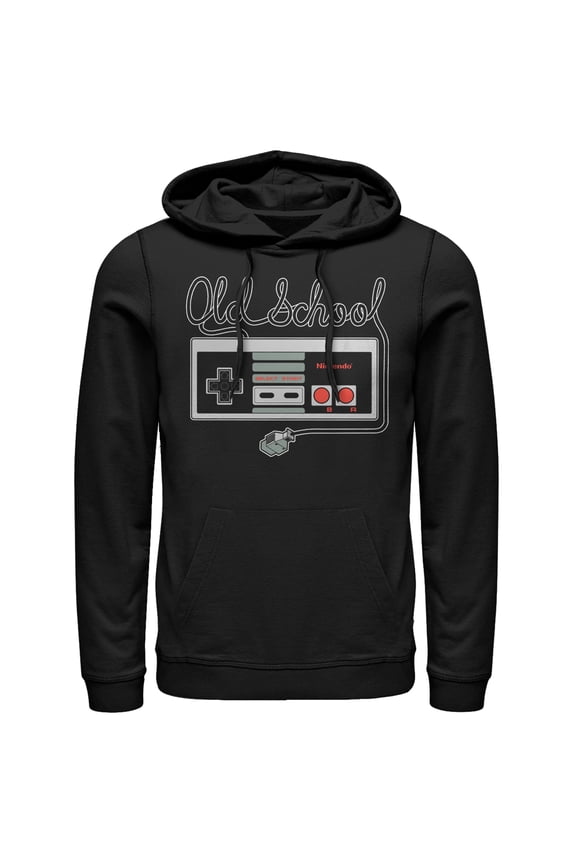 Men's Nintendo Old School NES Controller Pull Over Hoodie Black X Large