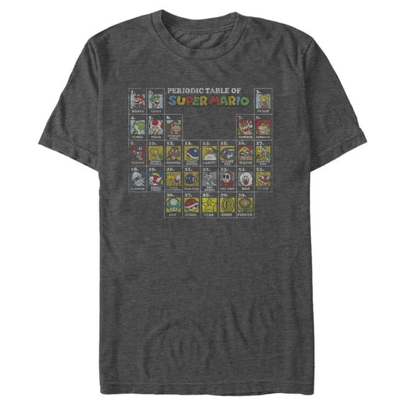 Men's Nintendo Periodic Table of Super Mario Graphic Tee Charcoal Heather Large