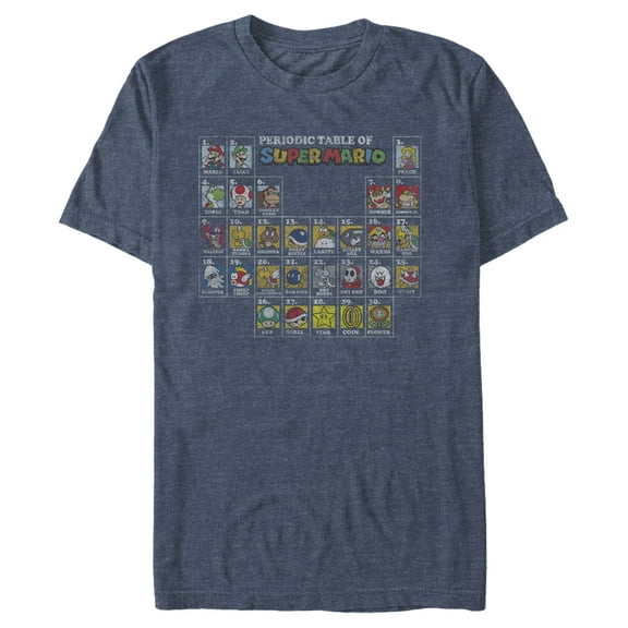 Men's Nintendo Periodic Table of Super Mario  Graphic Tee Navy Blue Heather 3X Large