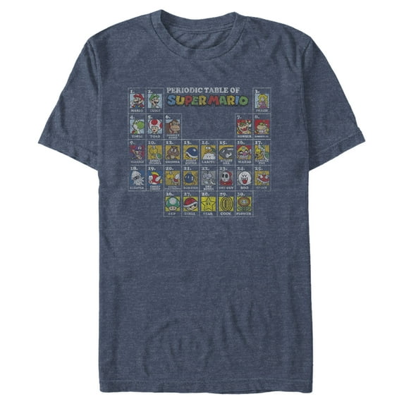 Men's Nintendo Periodic Table of Super Mario Graphic Tee Navy Blue Heather 3X Large