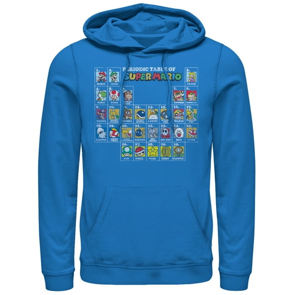 Men's Nintendo Periodic Table of Super Mario  Pull Over Hoodie Royal Blue Small