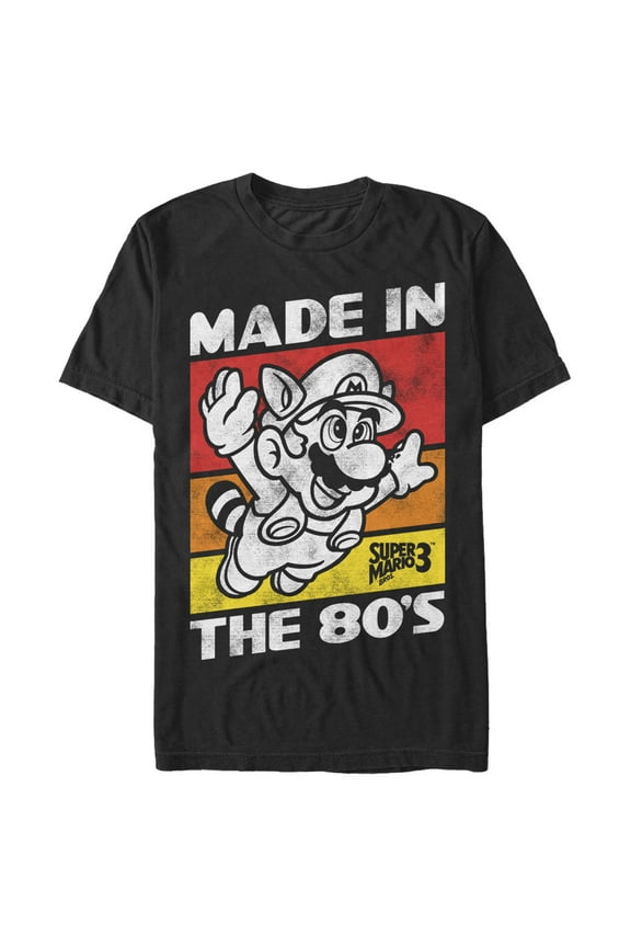 Men's Nintendo Raccoon Mario Made in the 80's Graphic Tee Black 4X Large