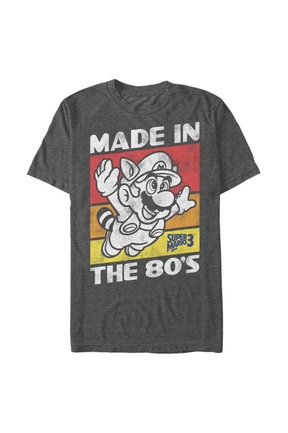 Men's Nintendo Raccoon Mario Made in the 80's Graphic Tee Charcoal Heather Small