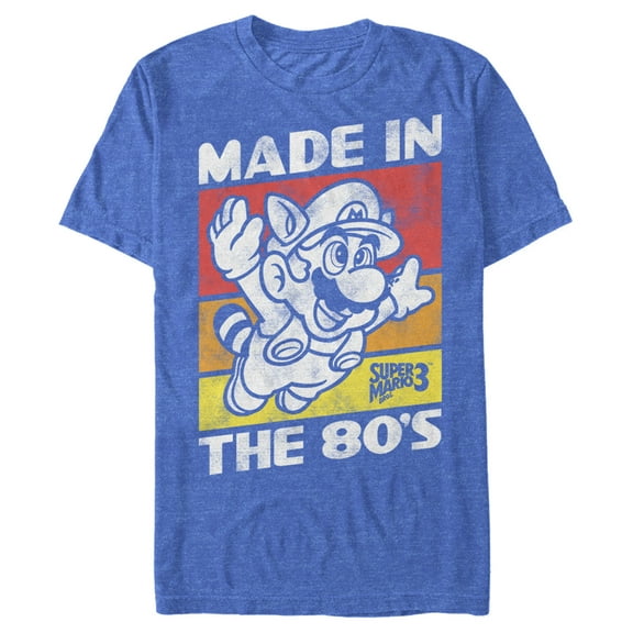 Men's Nintendo Raccoon Mario Made in the 80's Graphic Tee Royal Blue Heather Small